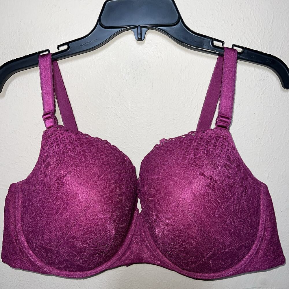Torrid Curve T-Shirt Bra 44D Magenta Underwire 360 Back Smoothing Push Up Lace